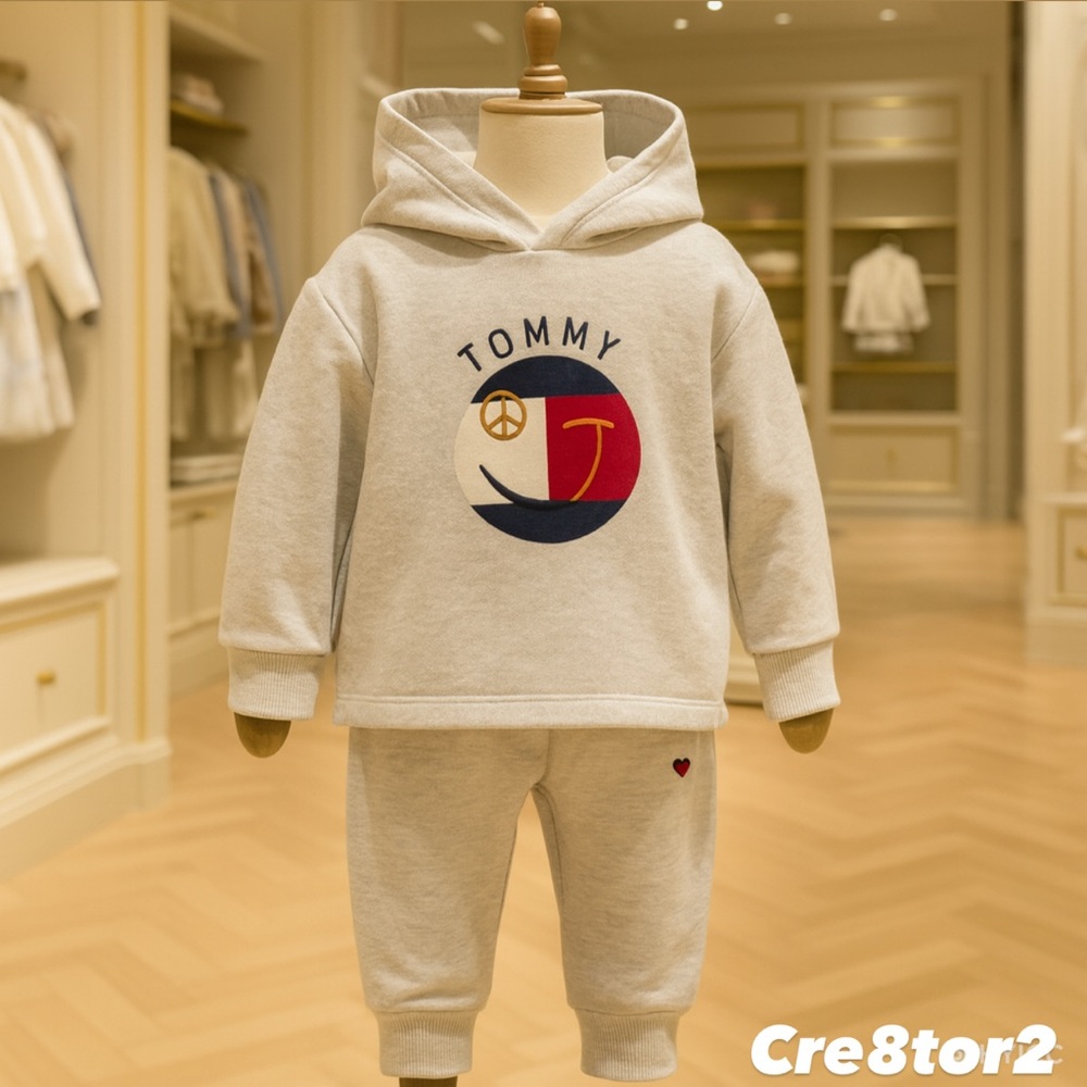 🎀 Tommy Hilfiger Kids Girls Light Gray Hoodie and Joggers Set Size 5 LIKE NEW